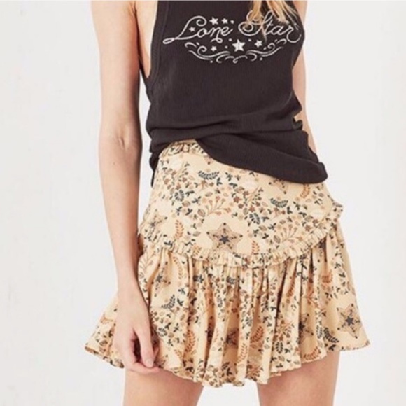 Spell Dresses & Skirts - Spell Celestial Cream Floral Ruffle Mini Skirt